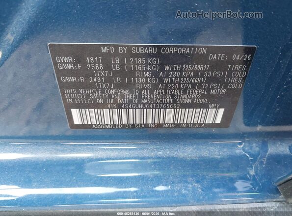 4S4GUHU64T3765663 2026 SUBARU CROSSTREK Blue 