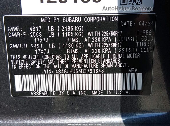 4S4GUHU65R3791648 2024 SUBARU CROSSTREK Gray ძრავის განყოფილების ხედი