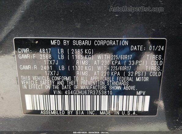 4S4GUHU67R3753810 2024 SUBARU CROSSTREK Gray Vista del compartimento del motor