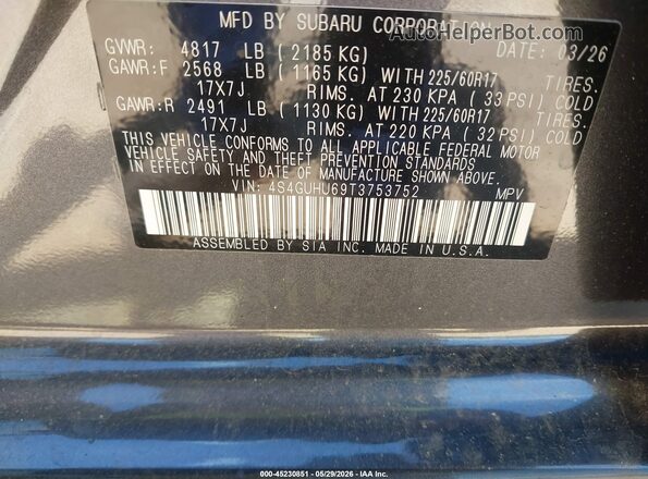 4S4GUHU69T3753752 2026 SUBARU CROSSTREK Gray Vista del compartimento del motor