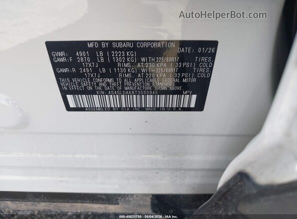 4S4SLDA68T3050945 2026 SUBARU FORESTER White ძრავის განყოფილების ხედი