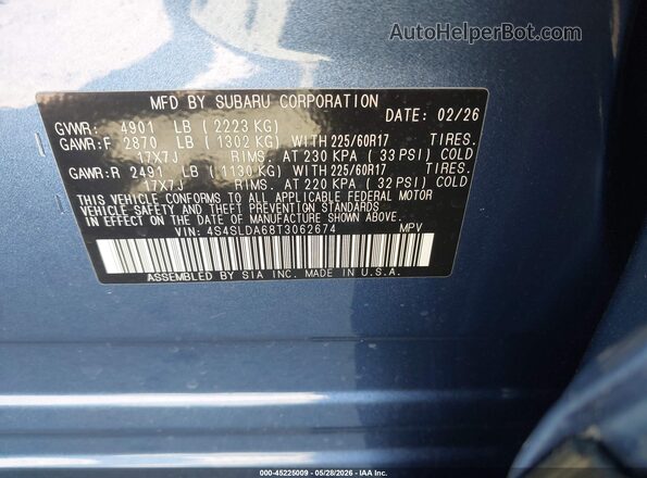 4S4SLDA68T3062674 2026 SUBARU FORESTER Синий Вид подкапотного пространства