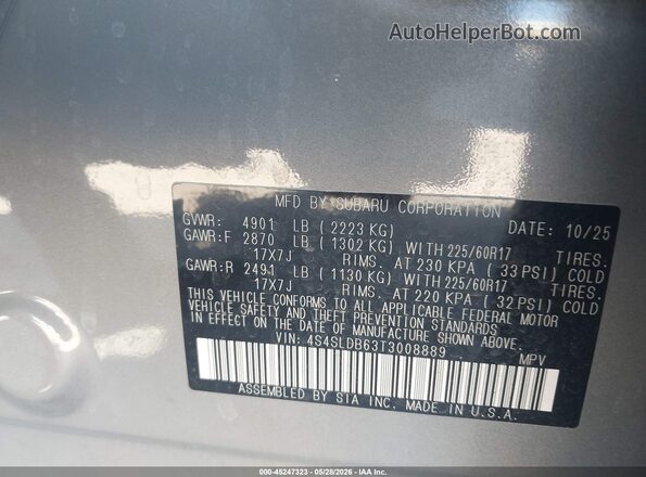 4S4SLDB63T3008889 2026 SUBARU FORESTER Gray 