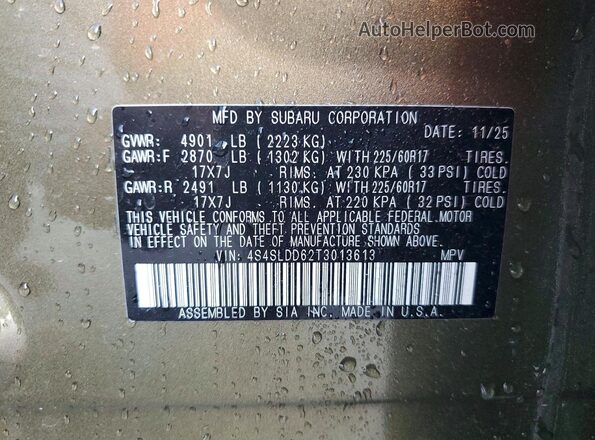 4S4SLDD62T3013613 2026 SUBARU FORESTER Green Вид наклейки з VIN-кодом