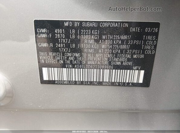 4S4SLDD62T3089686 2026 SUBARU FORESTER Gray ძრავის განყოფილების ხედი