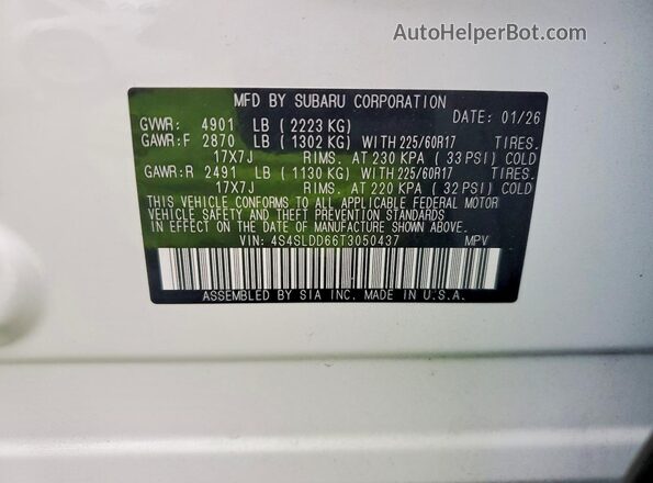 4S4SLDD66T3050437 2026 SUBARU FORESTER White Vista interior de 360 grados