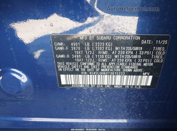 4S4SLDH6XT3015233 2026 SUBARU FORESTER Blue 