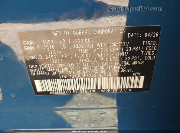 4S4SLDL62T3093528 2026 SUBARU FORESTER Blue Widok komory silnika