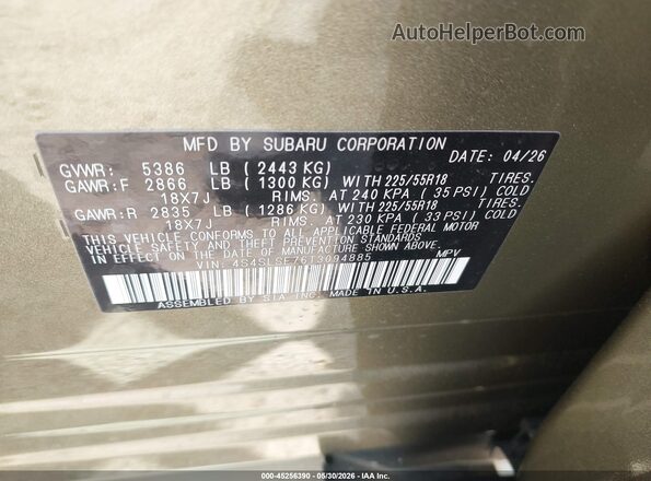 4S4SLSE76T3094885 2026 SUBARU FORESTER Green Widok komory silnika