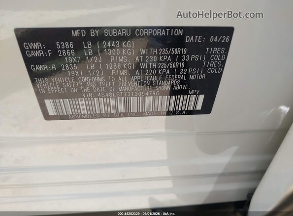 4S4SLST73T3094796 2026 SUBARU FORESTER White ძრავის განყოფილების ხედი