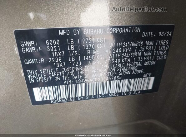 4S4WMACD2R3457869 2024 SUBARU ASCENT Green ძრავის განყოფილების ხედი