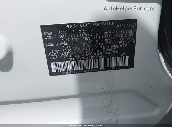 4S4WMACD9M3439622 2021 SUBARU ASCENT Белый Вид подкапотного пространства