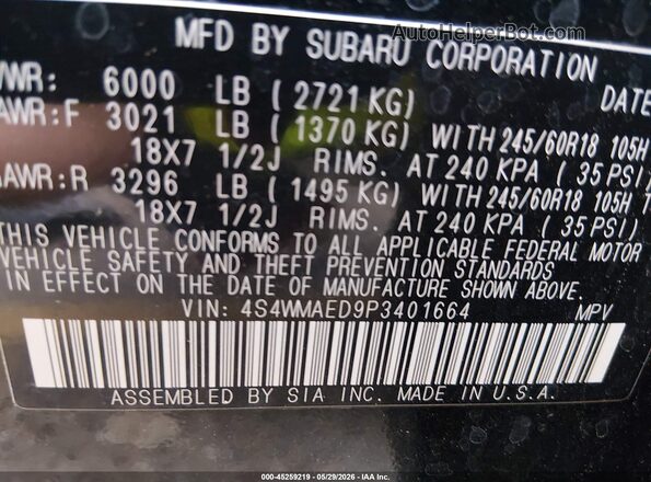 4S4WMAED9P3401664 2023 SUBARU ASCENT Black Vista del compartimento del motor