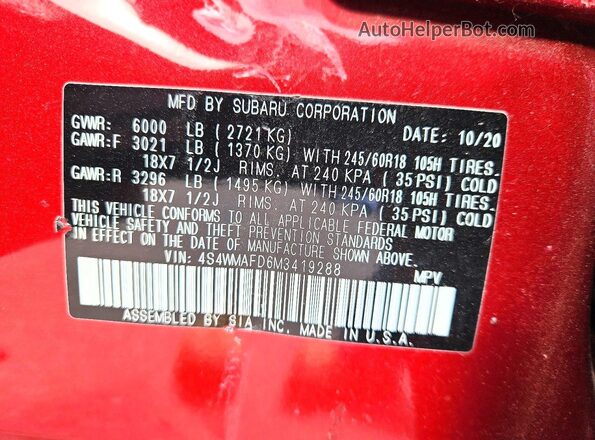 4S4WMAFD6M3419288 2021 SUBARU ASCENT Burgundy სალონის 360-გრადუსიანი ხედი