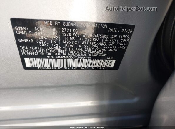 4S4WMAGD3T3409444 2026 SUBARU ASCENT Серебряный 