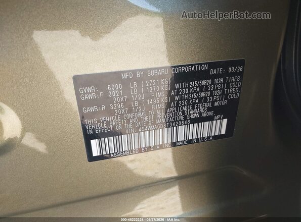 4S4WMAGD8T3420648 2026 SUBARU ASCENT Green 