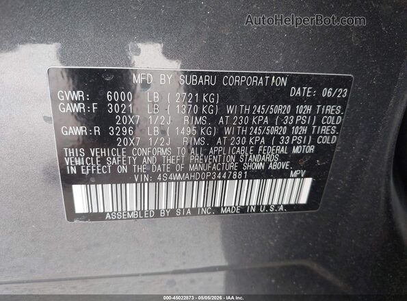 4S4WMAHD0P3447881 2023 SUBARU ASCENT Gray Вид підкапотного простору