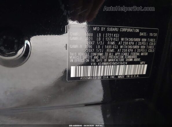 4S4WMAHDXM3416424 2021 SUBARU ASCENT Black 