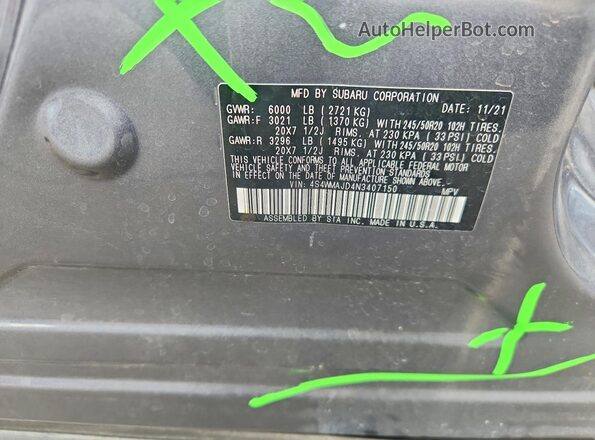 4S4WMAJD4N3407150 2022 SUBARU ASCENT Gray Vista interior de 360 grados