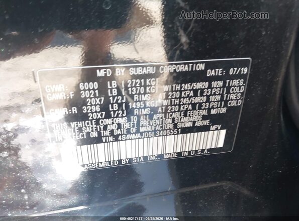 4S4WMAJD5L3405551 2020 SUBARU ASCENT Black 
