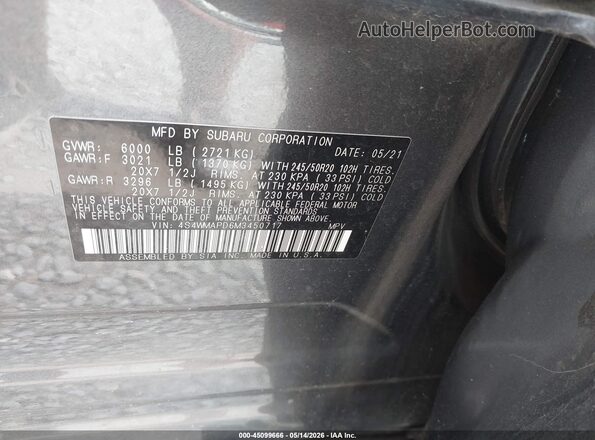 4S4WMAPD6M3450717 2021 SUBARU ASCENT Серый Вид подкапотного пространства