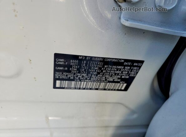 4S4WMARD2N3435260 2022 SUBARU ASCENT White Widok naklejki z numerem VIN