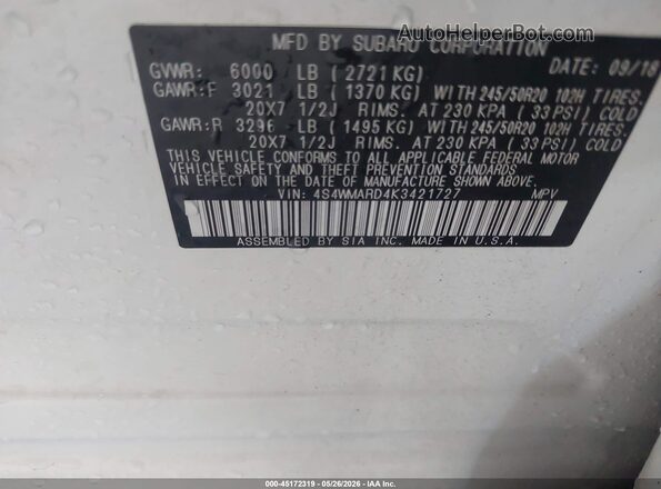 4S4WMARD4K3421727 2019 SUBARU ASCENT White 