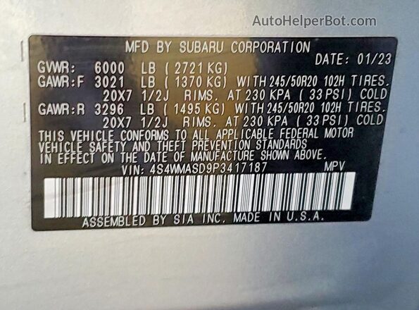 4S4WMASD9P3417187 2023 SUBARU ASCENT Silver 