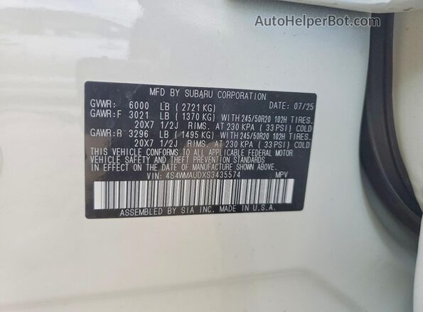 4S4WMAUDXS3435574 2025 SUBARU ASCENT White 