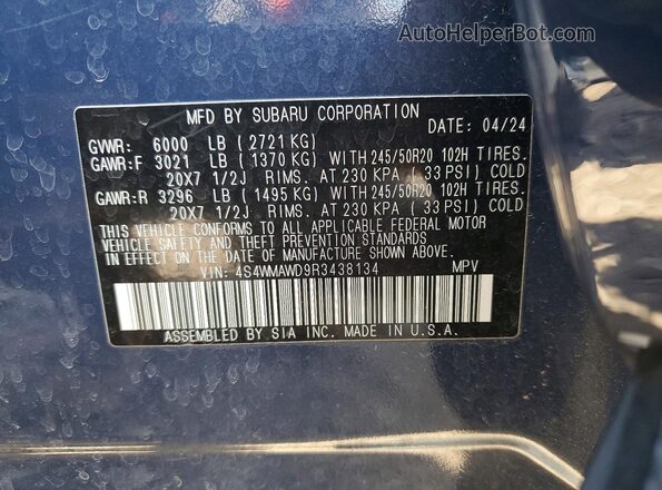 4S4WMAWD9R3438134 2024 SUBARU ASCENT Blue 360 interior view