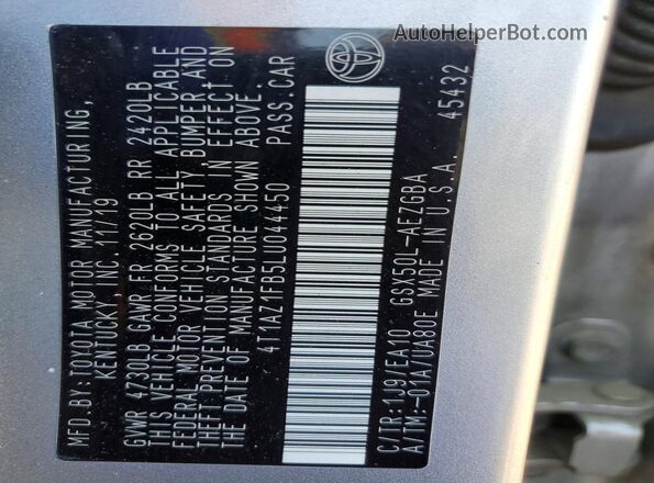 4T1AZ1FB5LU044450 2020 TOYOTA AVALON Silver Vista del compartimento del motor