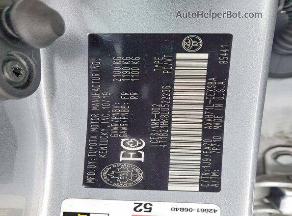 4T1B21HK8LU522236 2020 TOYOTA CAMRY Silver 