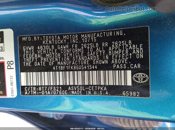 4T1BF1FK8GU541544 2016 TOYOTA CAMRY Blue Widok komory silnika