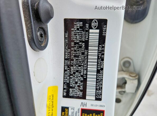 4T1BK1EB2HU247992 2017 TOYOTA AVALON Белый Вид подкапотного пространства