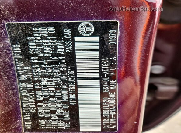 4T1BK1EB3GU220671 2016 TOYOTA AVALON Maroon 