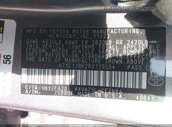 4T1C11BK2RU115554 2024 TOYOTA CAMRY Gray Engine compartment view