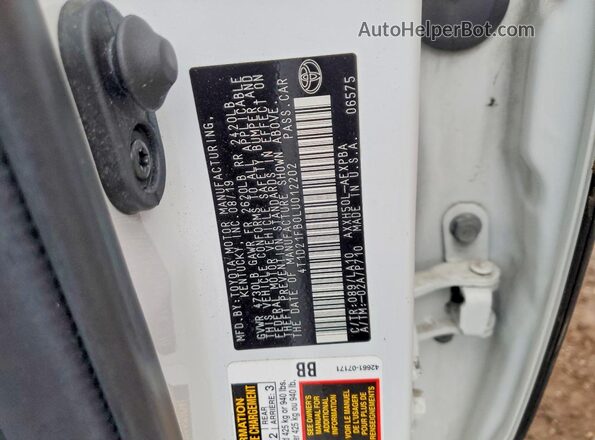4T1D21FB0LU012202 2020 TOYOTA AVALON White Շարժիչի բաժամունքի տեսք