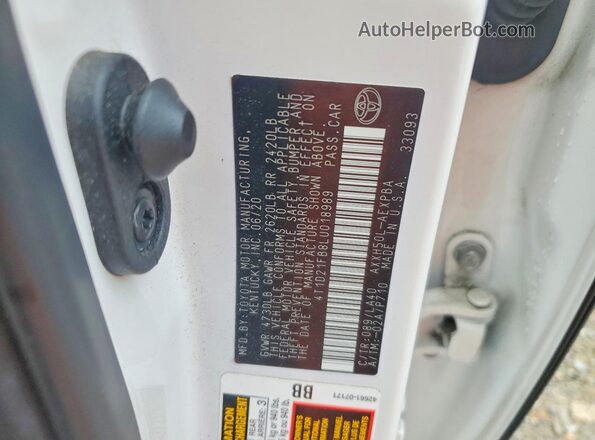4T1D21FB8LU018989 2020 TOYOTA AVALON White Вид підкапотного простору