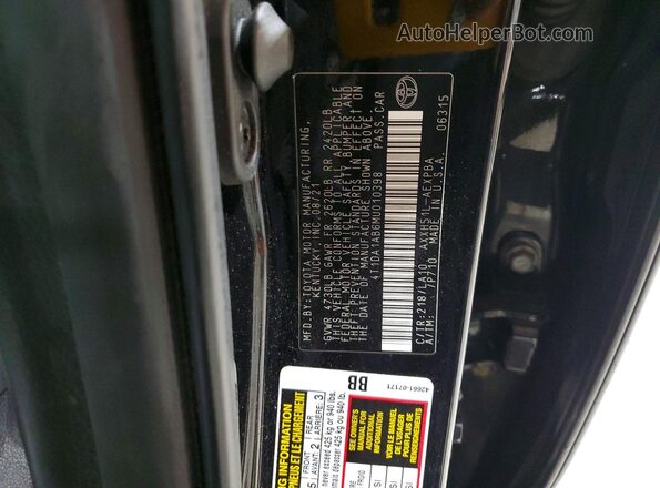 4T1DA1AB6MU010398 2021 TOYOTA AVALON Black Vista de la etiqueta del VIN