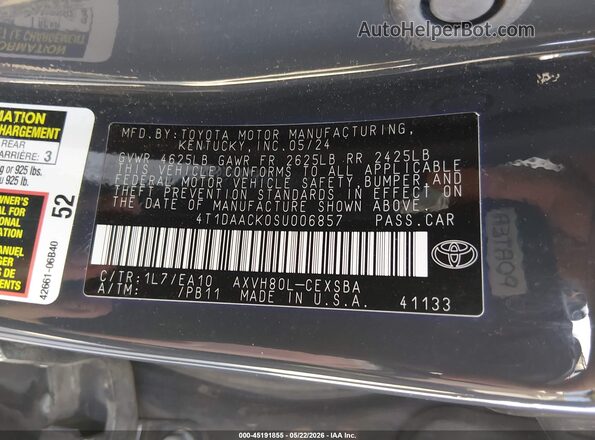 4T1DAACK0SU006857 2025 TOYOTA CAMRY Gray Вид підкапотного простору