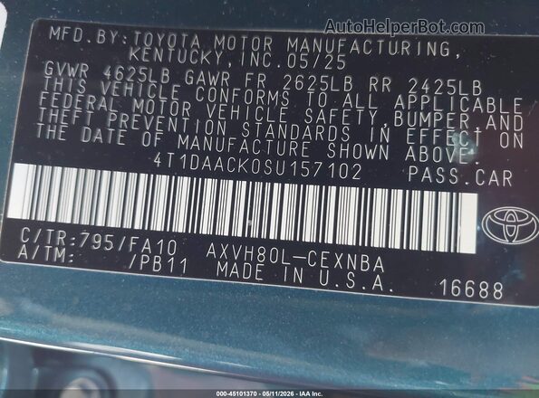 4T1DAACK0SU157102 2025 TOYOTA LE Teal Vista del compartimento del motor