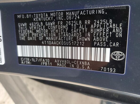4T1DAACK0SU517212 2025 TOYOTA CAMRY Gray 