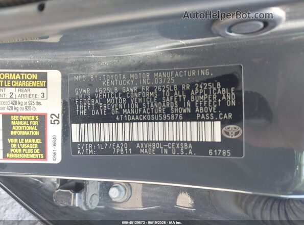4T1DAACK0SU595876 2025 TOYOTA CAMRY Gray Widok komory silnika