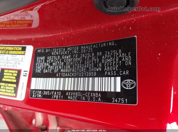 4T1DAACK0TU213959 2026 TOYOTA CAMRY Red 