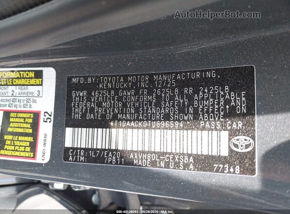 4T1DAACK0TU696594 2026 TOYOTA CAMRY Gray 