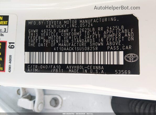4T1DAACK1SU508258 2025 TOYOTA CAMRY White Widok komory silnika