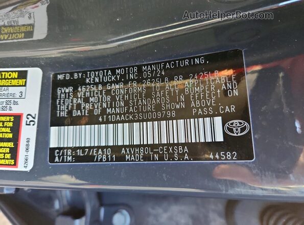 4T1DAACK3SU009798 2025 TOYOTA CAMRY Gray 