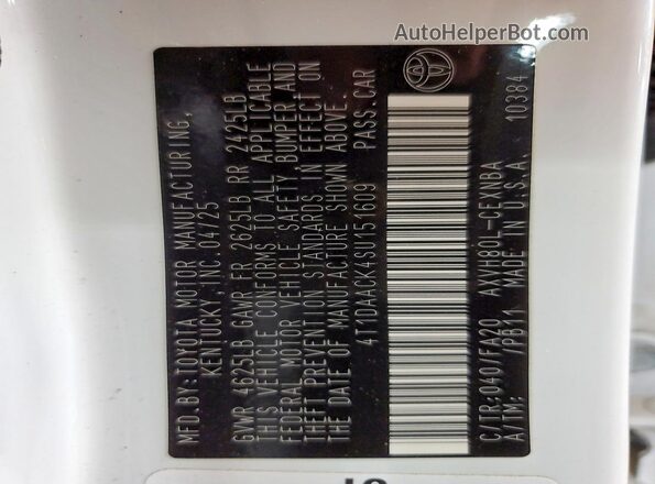 4T1DAACK4SU151609 2025 TOYOTA CAMRY White Շարժիչի բաժամունքի տեսք