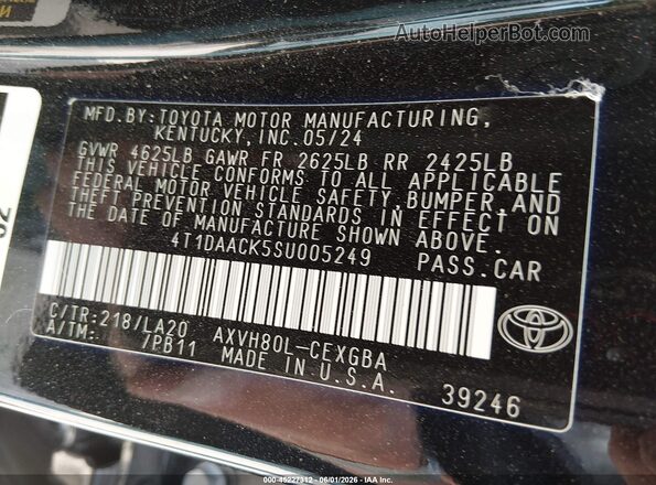 4T1DAACK5SU005249 2025 TOYOTA CAMRY Black Вид підкапотного простору