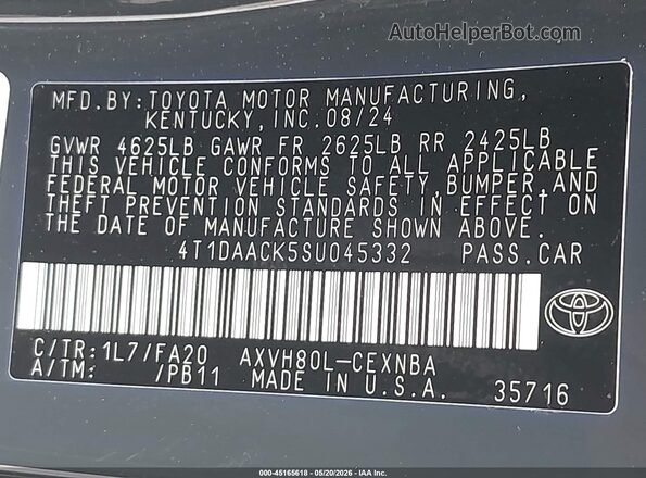 4T1DAACK5SU045332 2025 TOYOTA CAMRY Gray Widok komory silnika